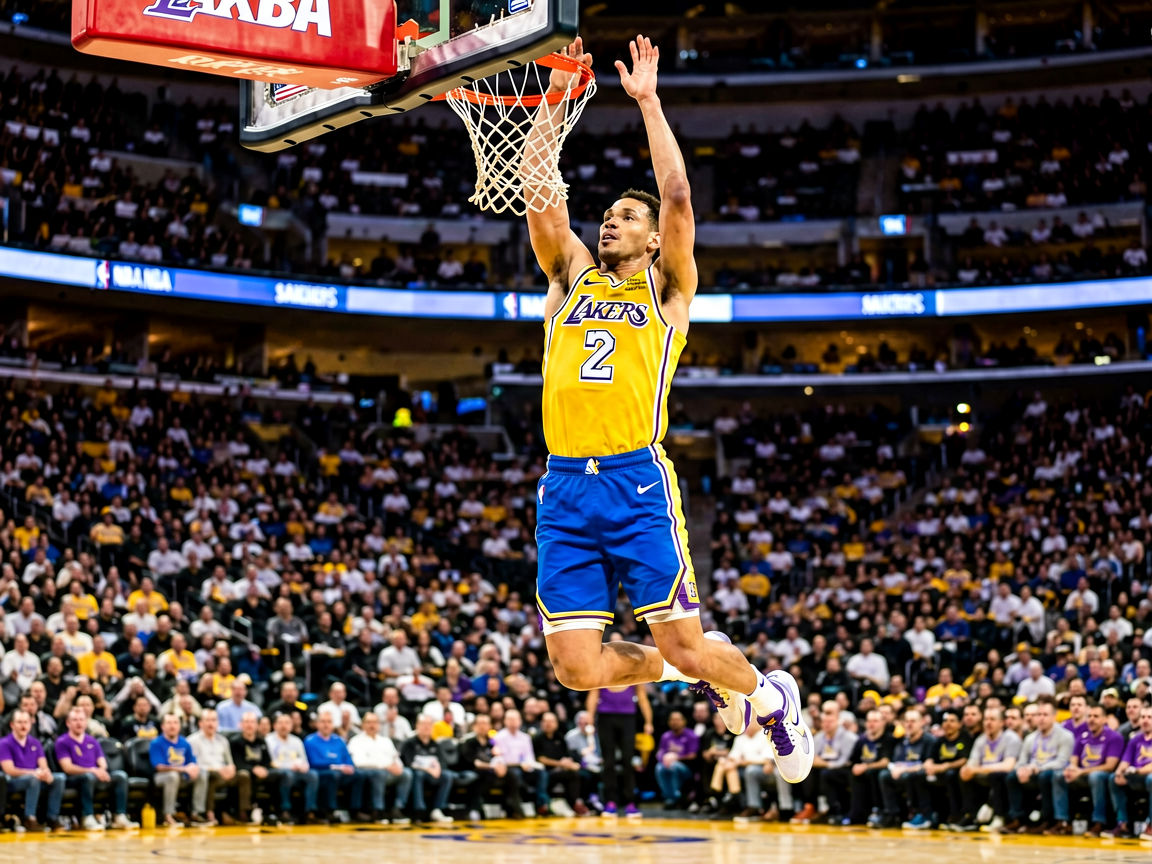 NBA常规赛精彩扣篮瞬间，球员腾空而起完成暴扣